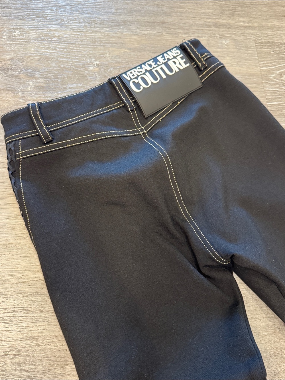 Versace Jeans Couture Women's Black Leggings with Contrast Stitching